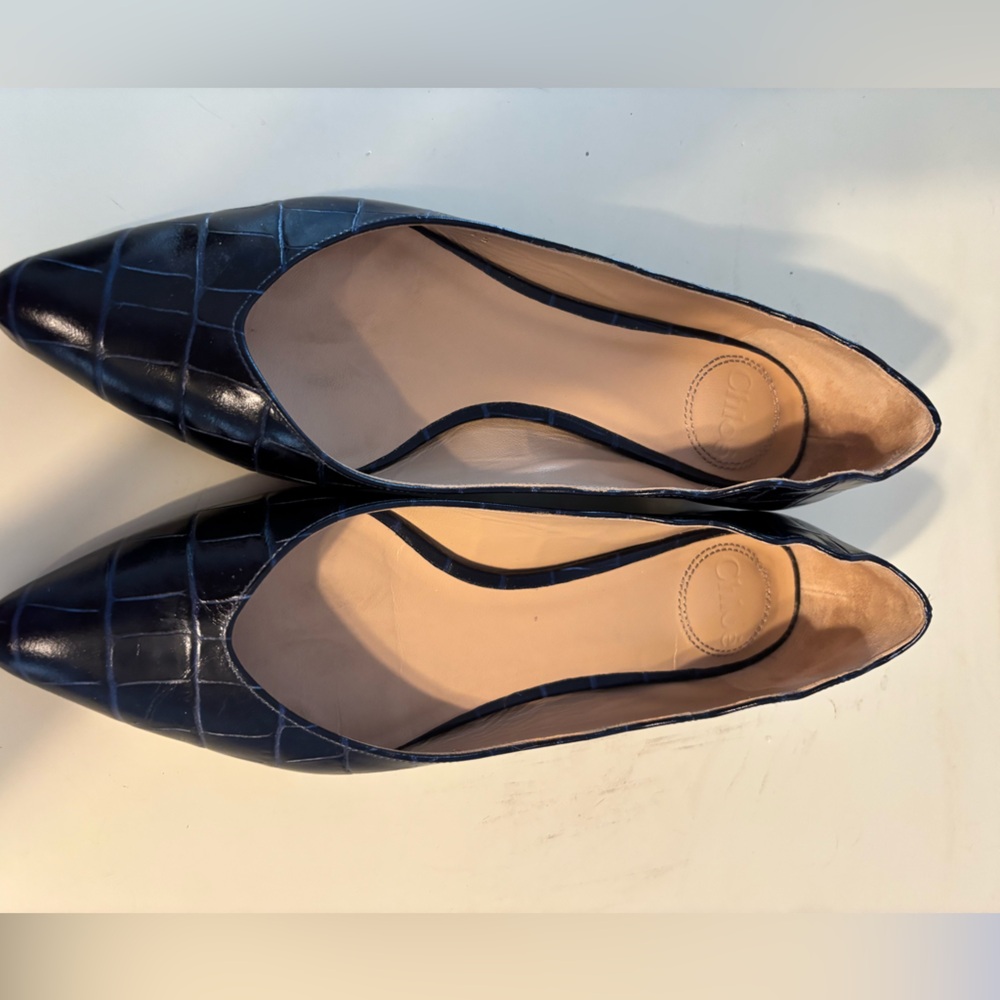 Chloe Embossed Leather Navy Shoes